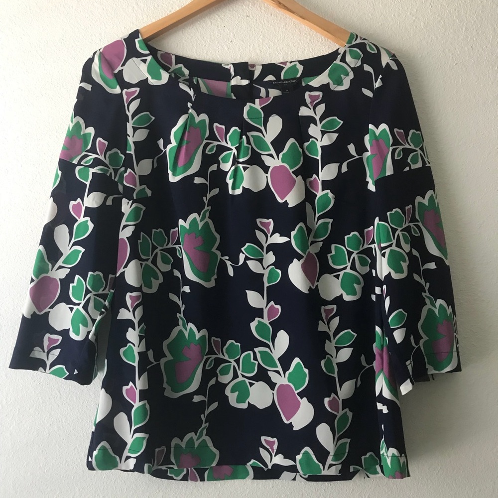 Banana Republic Floral Sheer 3/4 Sleeves Blouse M B8